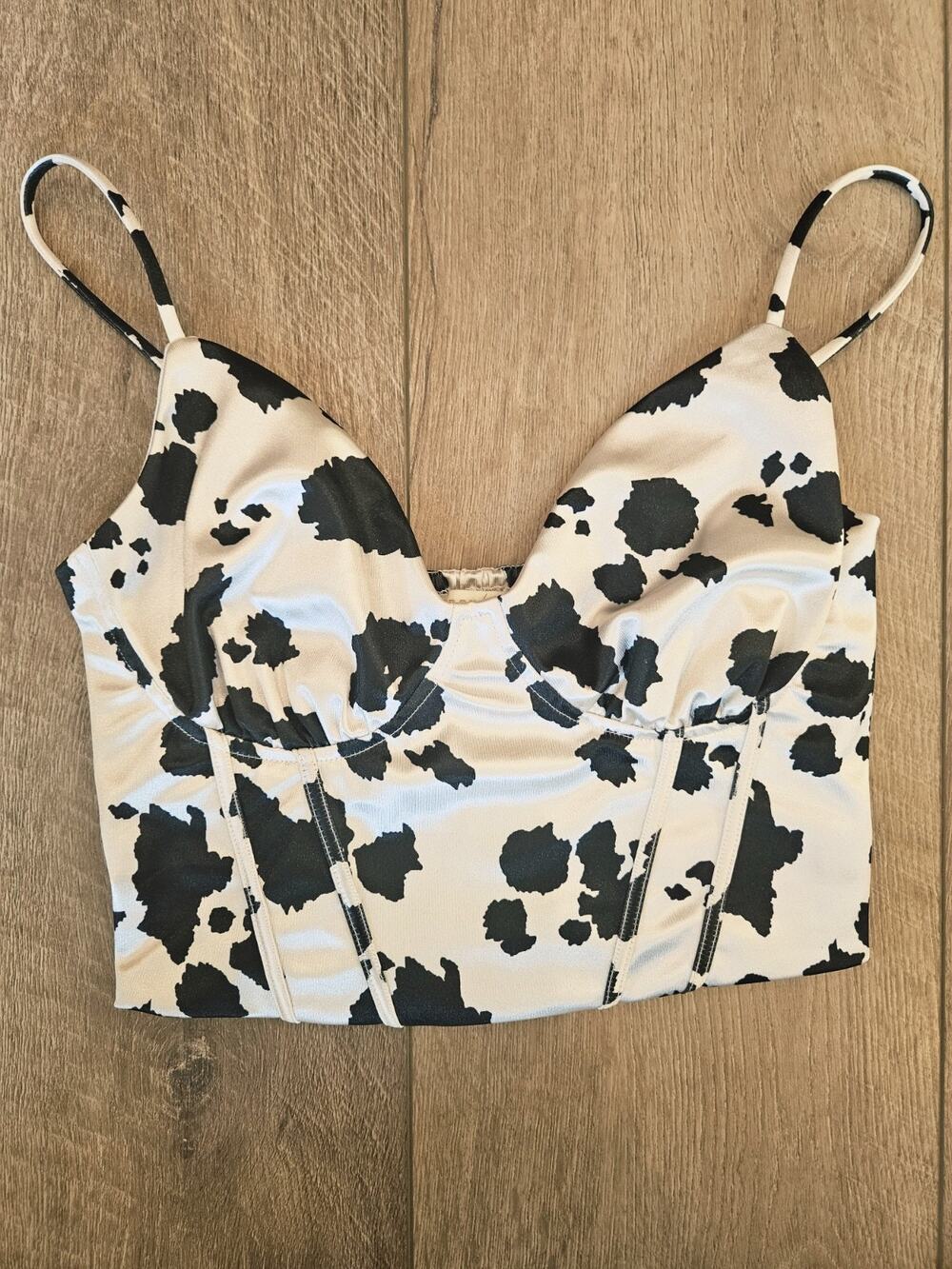 Thirty Thirty LA Cow Print Corset Top Women S Satin Bustier Western Crop Tank